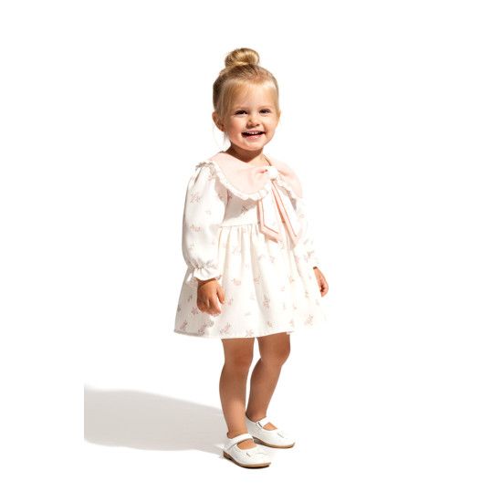 Kız Bebek Elbise Kız Çocuk Elbise Yakalı Doğum Günü Parti Düğün Özel Gün Uzun Kol Astarlı Çiçekli Pudra