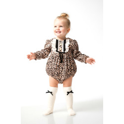 Kız Bebek Kız Çocuk Romper Doğum Günü Parti Düğün Leopar Romper Dantelli Fiyonklu Uzun Kol Romper