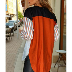 Kadın Uzun Kollu Oval Kesim Bluz Garnili Tesettüre Uygun Gömlek Kiremit Ekru 3314275