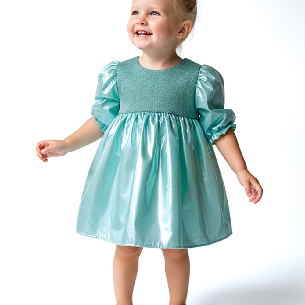 Kız Bebek Kız Çocuk Doğum Günü Parti Düğün Elbise Yarım Kol Astarlı Parlak Elbise