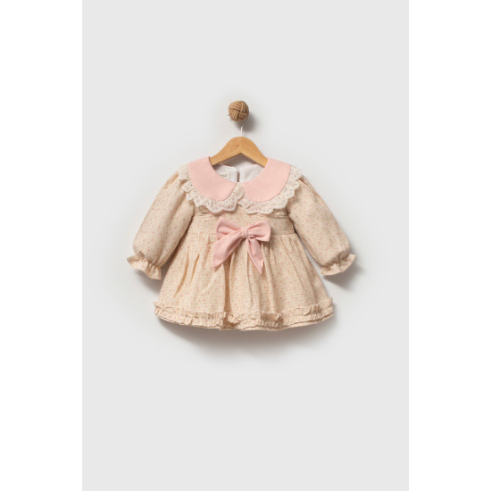 Kız Bebek Elbise Kız Çocuk Elbise Yakalı Doğum Günü Parti Düğün Özel Gün Uzun Kol Astarlı Çiçekli