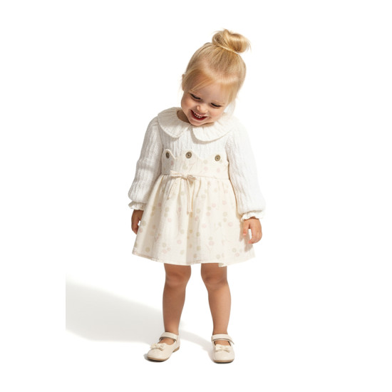 Kız Bebek Elbise Kız Çocuk Elbise Yakalı Doğum Günü Parti Düğün Özel Gün Uzun Kol Astarlı Puanlı