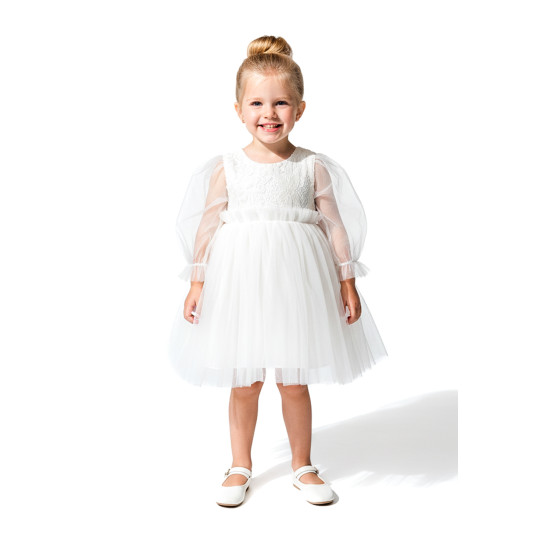 Kız Bebek Elbise Kız Çocuk Elbise Doğum Günü Parti Düğün Elbise Uzun Kollu Astarlı Elbise