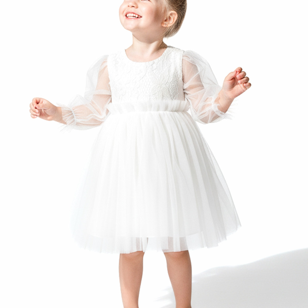 Kız Bebek Elbise Kız Çocuk Elbise Doğum Günü Parti Düğün Elbise Uzun Kollu Astarlı Elbise