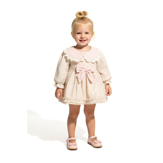 Kız Bebek Elbise Kız Çocuk Elbise Yakalı Doğum Günü Parti Düğün Özel Gün Uzun Kol Astarlı Çiçekli