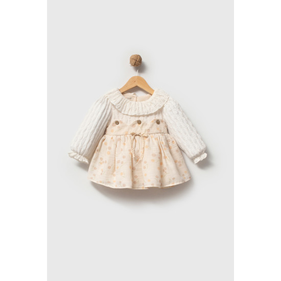 Kız Bebek Elbise Kız Çocuk Elbise Yakalı Doğum Günü Parti Düğün Özel Gün Uzun Kol Astarlı Puanlı