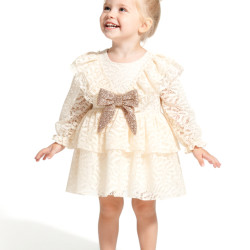 Kız Bebek Elbise Kız Çocuk Elbise Yakalı Doğum Günü Parti Düğün Özel Gün Uzun Kol Fiyonklu Astarlı