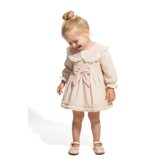 Kız Bebek Elbise Kız Çocuk Elbise Yakalı Doğum Günü Parti Düğün Özel Gün Uzun Kol Astarlı Çiçekli