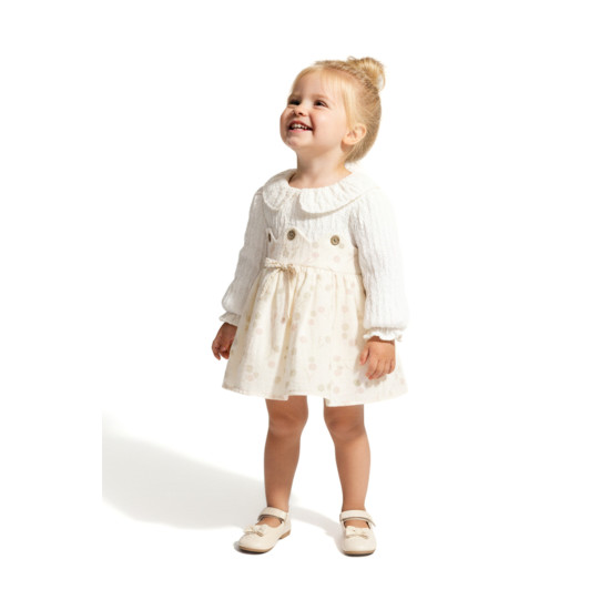 Kız Bebek Elbise Kız Çocuk Elbise Yakalı Doğum Günü Parti Düğün Özel Gün Uzun Kol Astarlı Puanlı