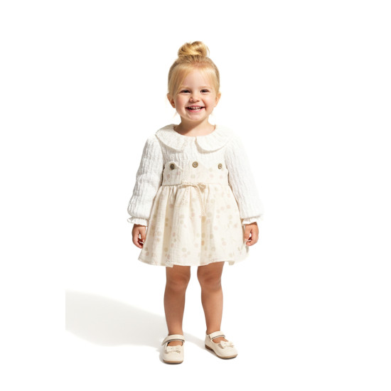 Kız Bebek Elbise Kız Çocuk Elbise Yakalı Doğum Günü Parti Düğün Özel Gün Uzun Kol Astarlı Puanlı