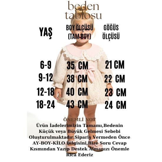 Kız Bebek Elbise Kız Çocuk Elbise Yakalı Doğum Günü Parti Düğün Özel Gün Uzun Kol Astarlı Çiçekli