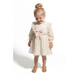 Kız Bebek Elbise Kız Çocuk Elbise Puanlı Doğum Günü Parti Düğün Özel Gün Uzun Kol Fiyonk Astarlı Pembe