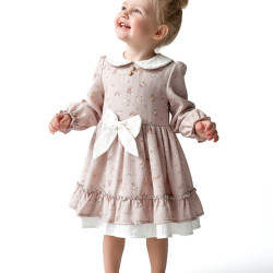 Kız Bebek Elbise Kız Çocuk Elbise Yakalı Doğum Günü Parti Düğün Özel Gün Uzun Kol Fiyonklu Çiçekli