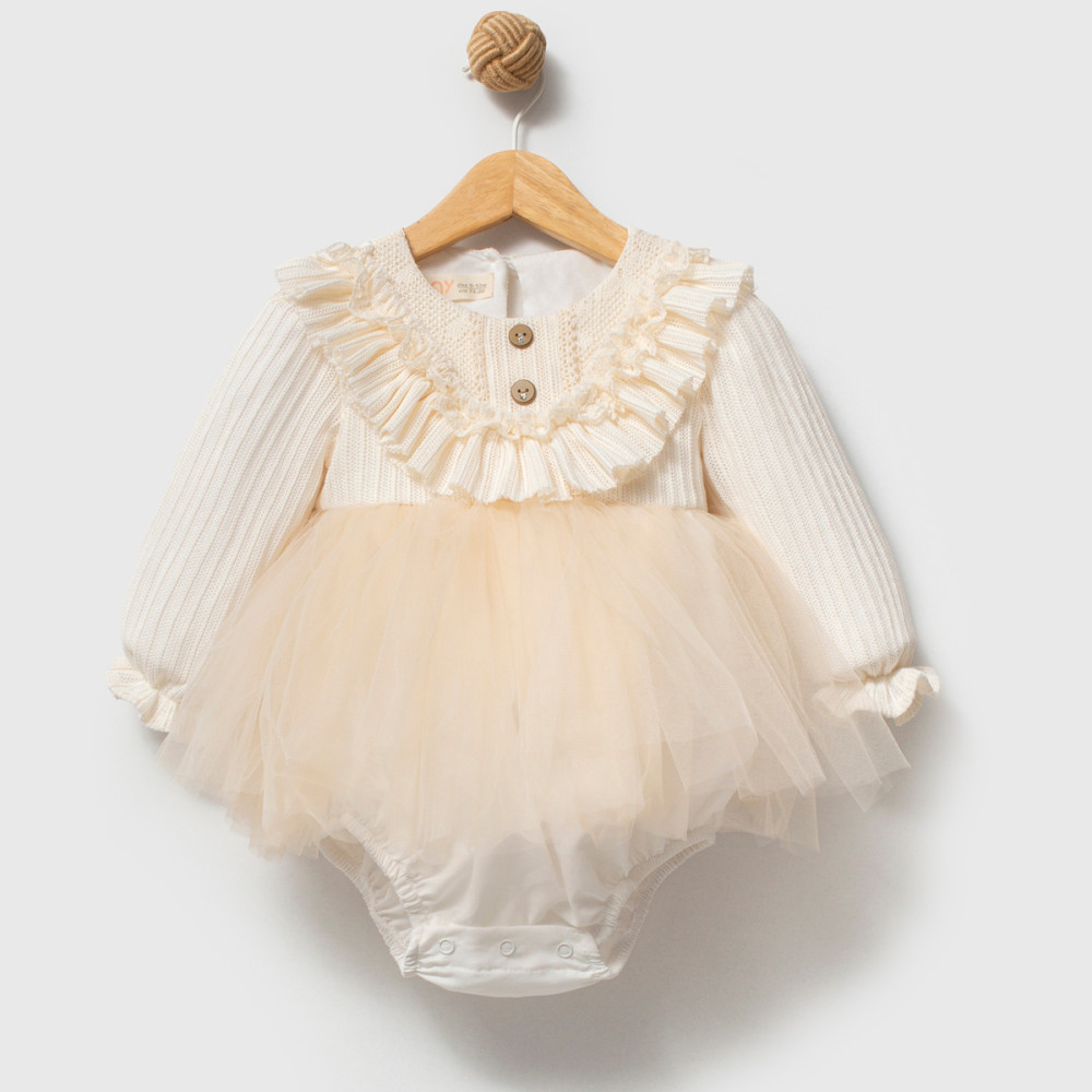 Kız Bebek Romper Kız Çocuk Romper Doğum Günü Parti Düğün Elbise Tüllü Uzun Kol Romper