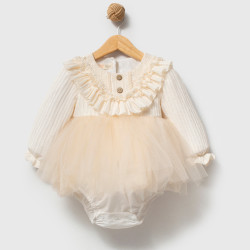 Kız Bebek Romper Kız Çocuk Romper Doğum Günü Parti Düğün Elbise Tüllü Uzun Kol Romper