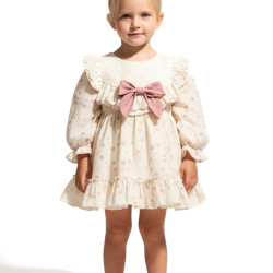 Kız Bebek Elbise Kız Çocuk Elbise Puanlı Doğum Günü Parti Düğün Özel Gün Uzun Kol Fiyonk Astarlı Koyu Pembe