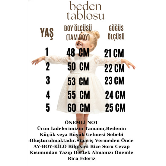 Kız Bebek Elbise Kız Çocuk Elbise Dantelli Doğum Günü Parti Düğün Özel Gün Uzun Kol Astarlı Fiyonklu