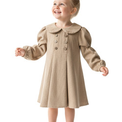 Kız Bebek Elbise Kız Çocuk Elbise Keten Doğum Günü Parti Düğün Özel Gün Uzun Kol Yakalı Astarlı