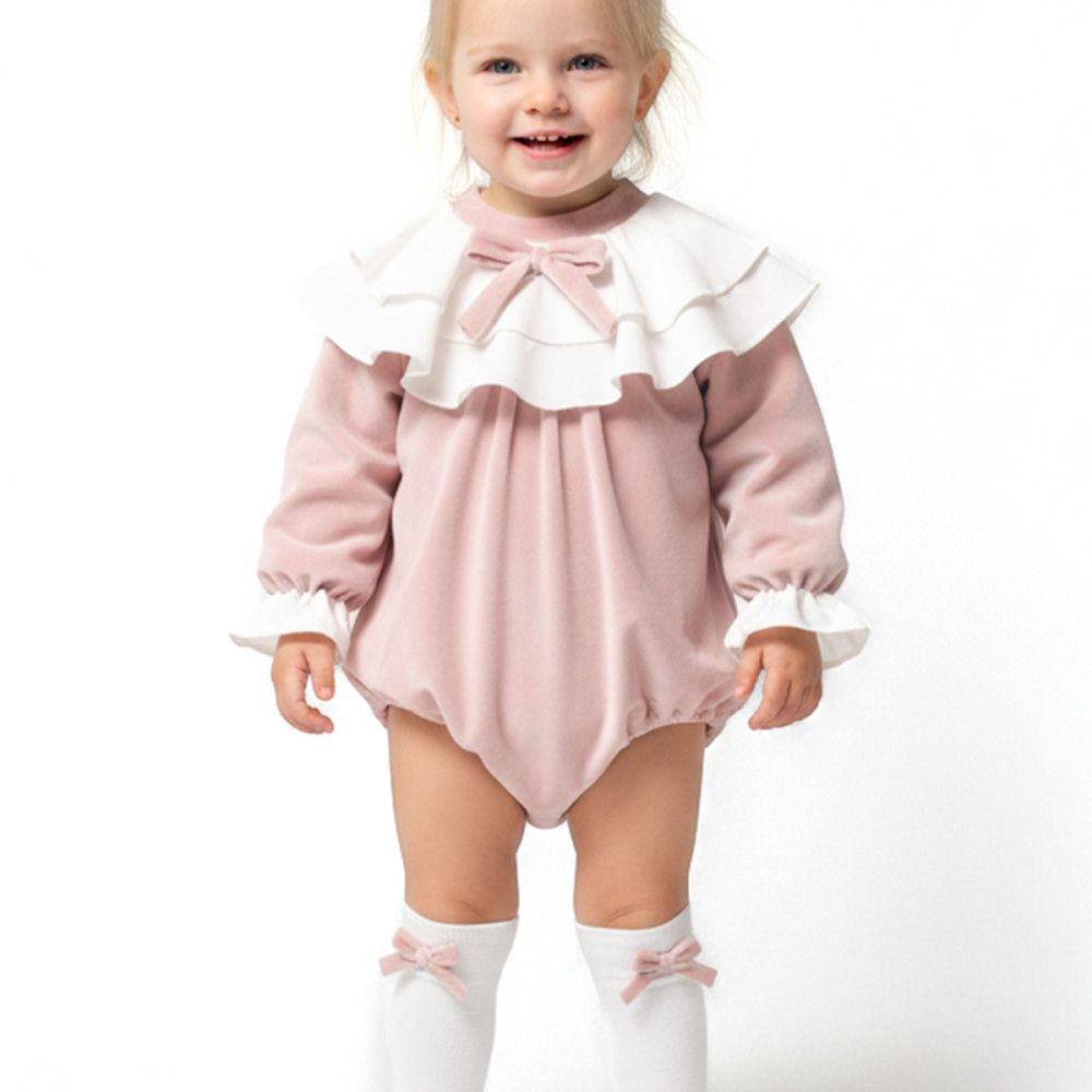 Kız Bebek Romper Kız Çocuk Romper Kadife Doğum Günü Parti Düğün Elbise Fiyonk Uzun Kol Romper