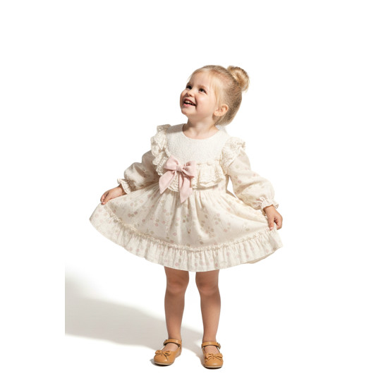 Kız Bebek Elbise Kız Çocuk Elbise Puanlı Doğum Günü Parti Düğün Özel Gün Uzun Kol Fiyonk Astarlı Pembe