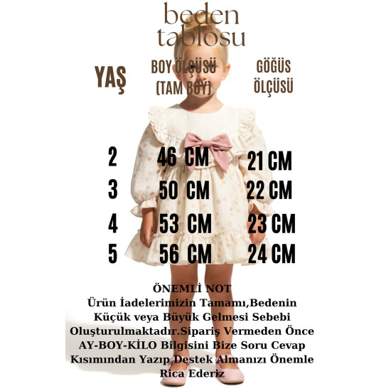 Kız Bebek Elbise Kız Çocuk Elbise Puanlı Doğum Günü Parti Düğün Özel Gün Uzun Kol Fiyonk Astarlı Koyu Pembe