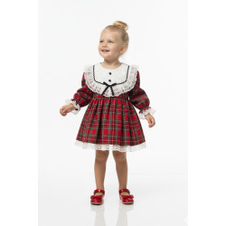 BabyAnimals Dantelli Robalı Ekoseli Kız Çocuk Elbise Kırmızı