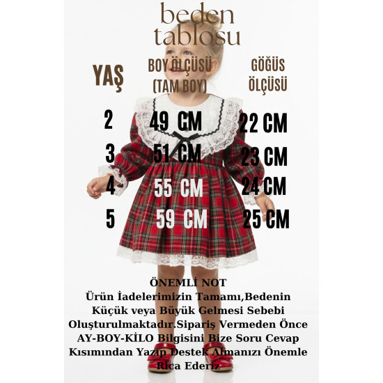 BabyAnimals Dantelli Robalı Ekoseli Kız Çocuk Elbise Kırmızı