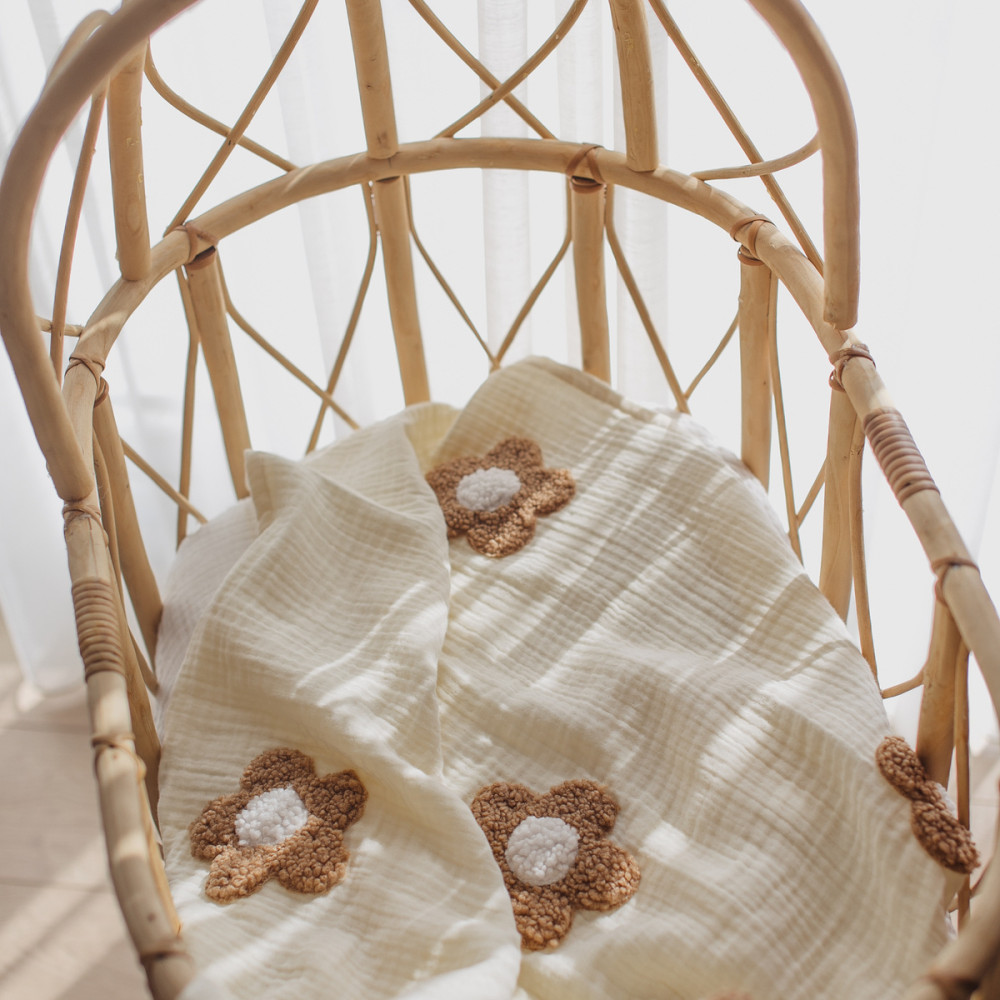 Dery Baby 4 Kat Müslin Teddy Papatya Battaniye Ekru