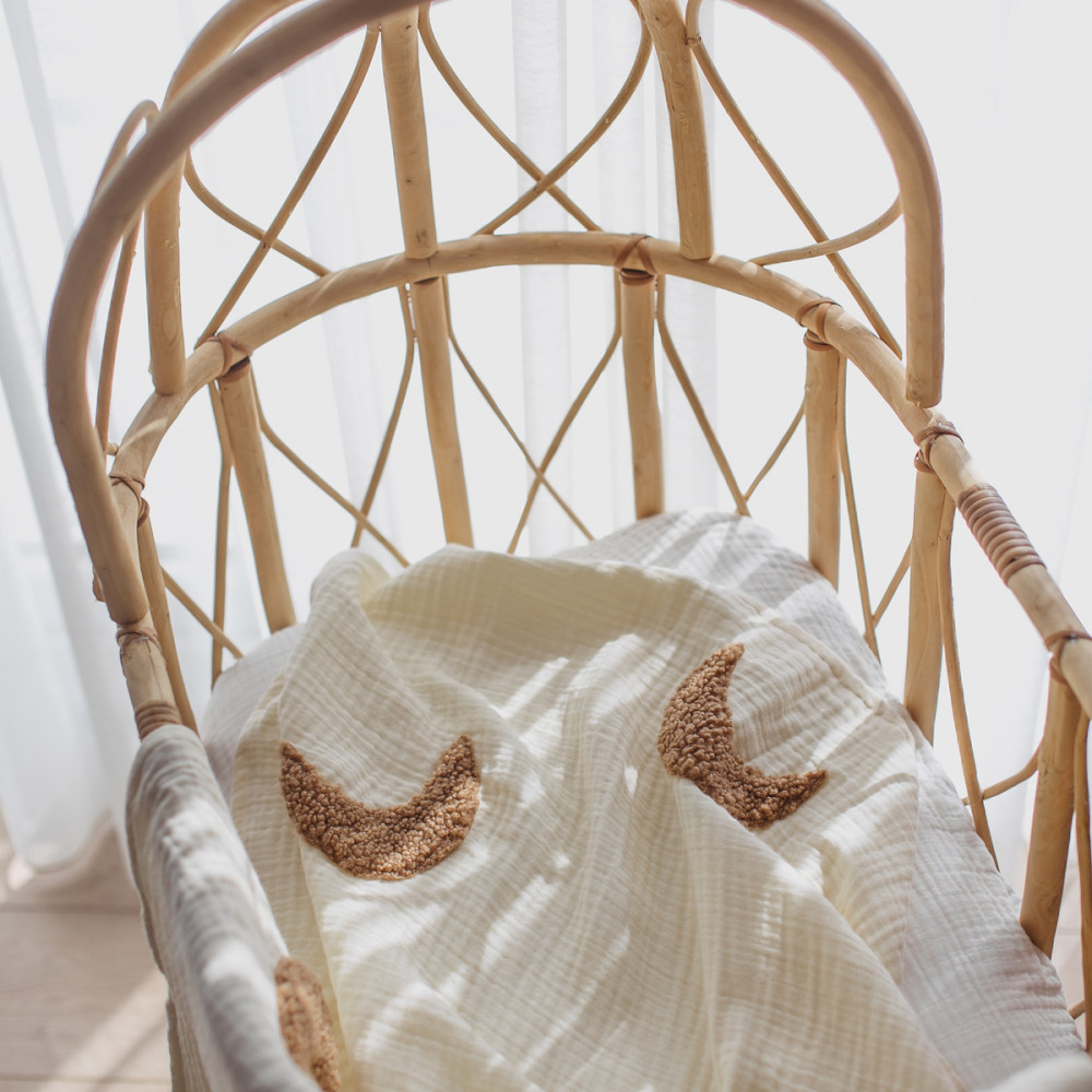 Dery Baby 4 Kat Müslin Teddy Ay Battaniye –  %100 Pamuk, Ay Desenli-Ekru