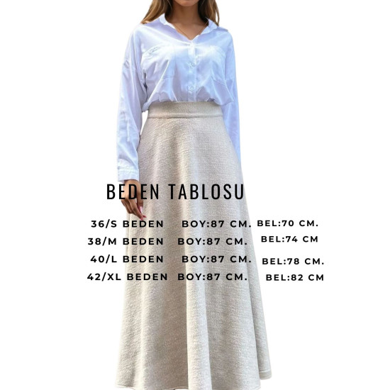 Pasaklı Giyim Kadın Kışlık Kırçıllı Kaşe Yüksek Bel Şık Uzun Kiloş Etek Mavi 3528330