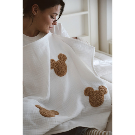 Dery Baby 4 Katlı Müslin Emzirme Önlüğü - Teddy Souris (Unisex & İç Göstermez)