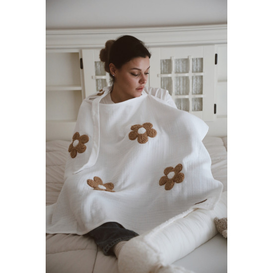 Dery Baby Dört Kat Müslin Teddy Papatya Emzirme Önlüğü Kahve