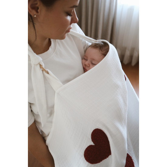 Dery Baby 4 Katlı Müslin Teddy Emzirme Önlüğü Kırmızı Kalpli