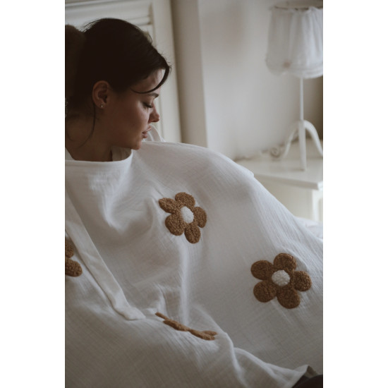 Dery Baby Dört Kat Müslin Teddy Papatya Emzirme Önlüğü Kahve