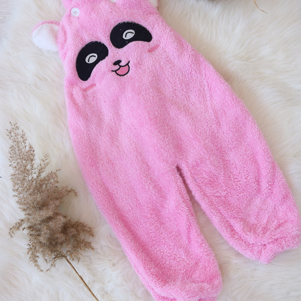 Welsoft Peluş Unisex Fermuarlı Bebek Uyku Tulumu Bebek Tulumu Çocuk Tulumu Çocuk Kostümü Pembe Siyah