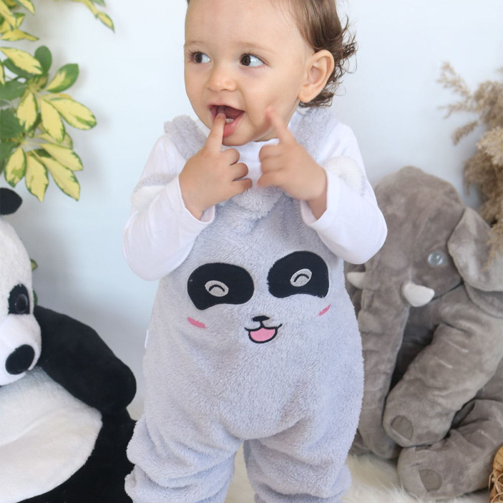 Welsoft Peluş Unisex Fermuarlı Bebek Uyku Tulumu Bebek Tulumu Çocuk Tulumu Çocuk Kostümü Gri