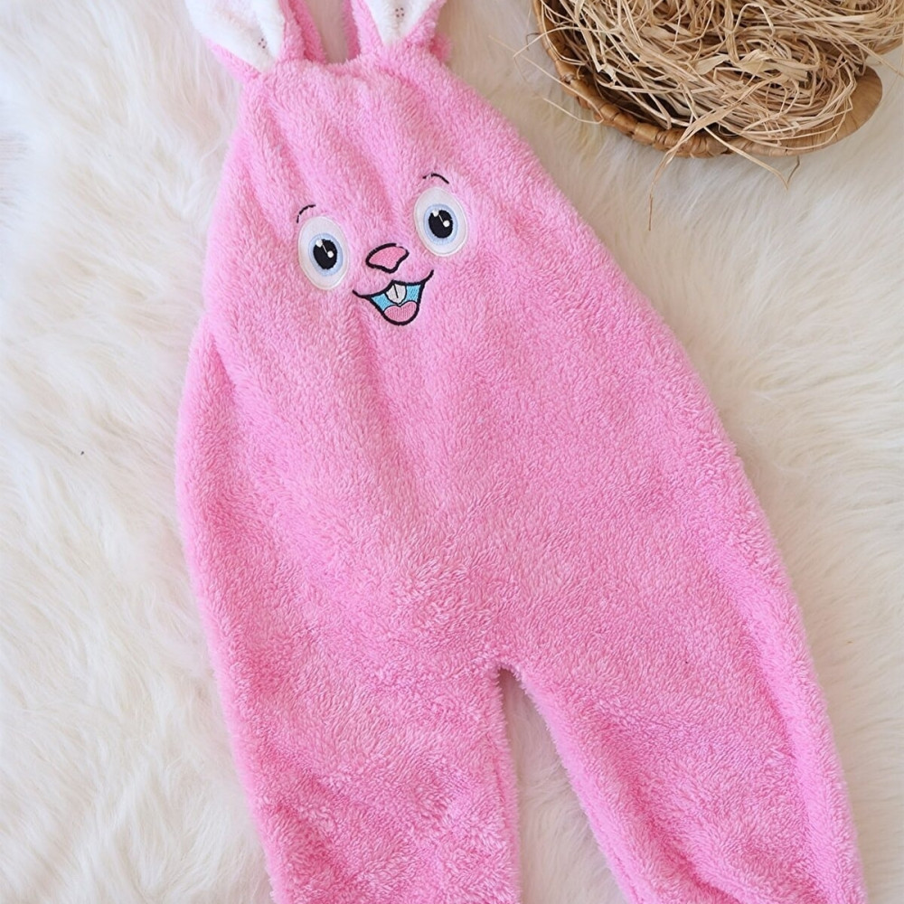 Welsoft Peluş Unisex Fermuarlı Bebek Uyku Tulumu Bebek Tulumu Çocuk Tulumu Çocuk Kostümü Pembe Tavşan