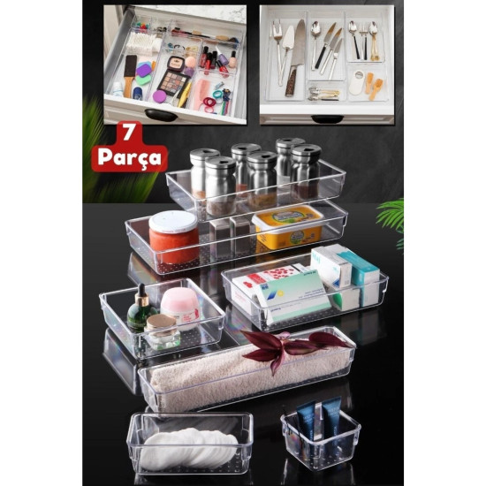 7'li Modüler Kozmetik Takı Makyaj Organizer - Çekmece İçi Düzenleyici Banyo Mutfak Düzenleyici