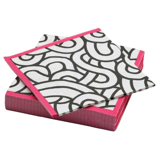 SÖTRÖNN desenli peçete, beyaz-siyah-pembe, 33x33 cm, 30 adet