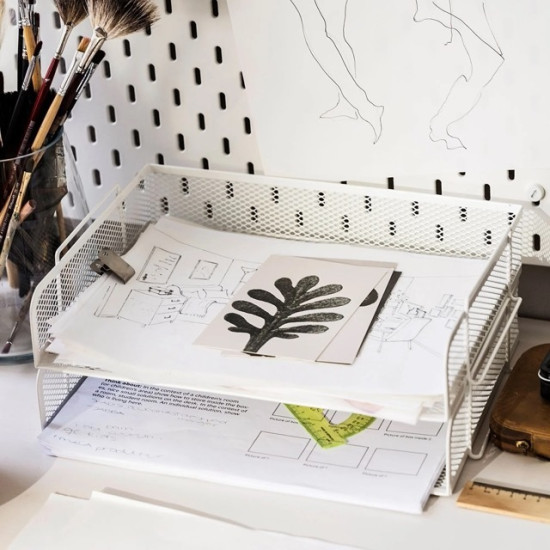 Drönjöns Beyaz 2 Katlı Fileli Çelik Dosya Evrak Rafı