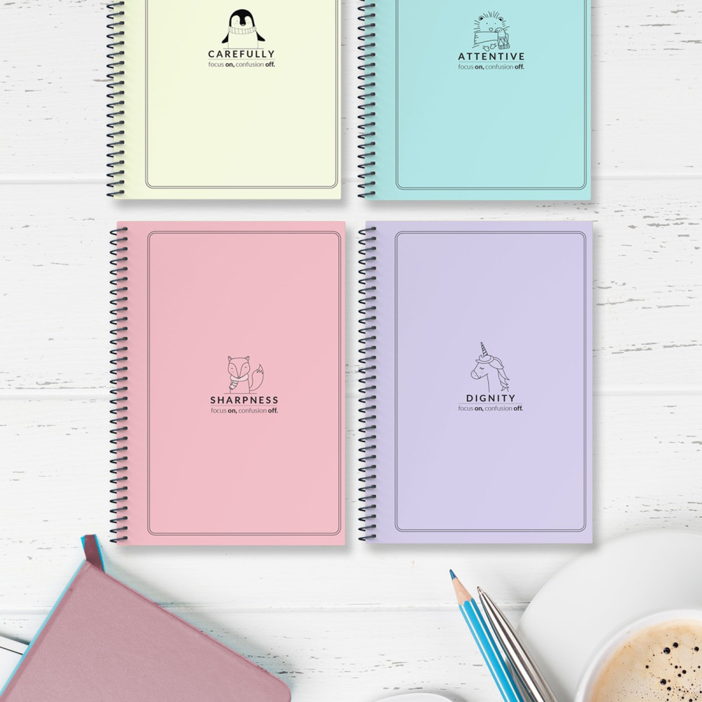 4'lü Set (2 Çizgili 2 Kareli) Spiralli A5 Kalın Karton Kapak Pastel Seri 96 Sayfa Defter Çek Kopart Sayfa Mikro Perforaj