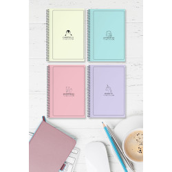 4'lü Set (2 Çizgili 2 Çizgisiz) Spiralli A5 Kalın Karton Kapak Pastel Seri 96 Sayfa Defter Çek Kopart Sayfa Mikro Perforaj