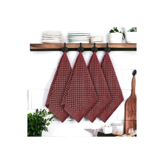 Kentsoylu Mutfak Kurulama Bezi 4 Adet Koyu Bordo - Kırmızı Damalı Desen 40x60 cm