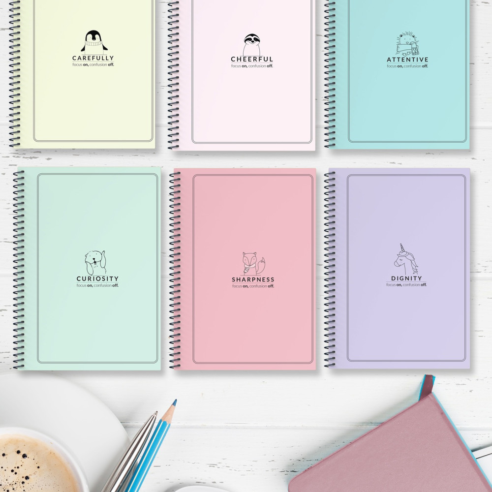 6'lı Set Çizgili Spiralli A5 Kalın Karton Kapak Pastel Seri 96 Sayfa Defter Çek Kopart Sayfa Mikro Perforaj