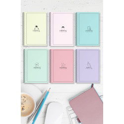6'lı Set Çizgili Spiralli A5 Kalın Karton Kapak Pastel Seri 96 Sayfa Defter Çek Kopart Sayfa Mikro Perforaj