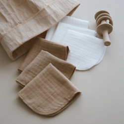 DERYBABY 25x25 cm  4 Kat  Müslin Ağız Mendili | Beyaz Kahve