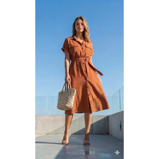 Pasaklı Giyim Kadın Safari Elbise Kiremit