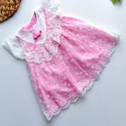 0–2 Yaş Kız Bebek Yazlık Elbise | Kısa Kollu Tüllü Tütü Astarlı Pembe Elbise