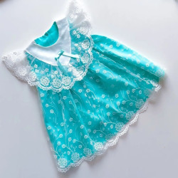 0–2 Yaş Kız Bebek Yazlık Elbise | Kısa Kollu Tüllü Tütü Astarlı Mavi Elbise