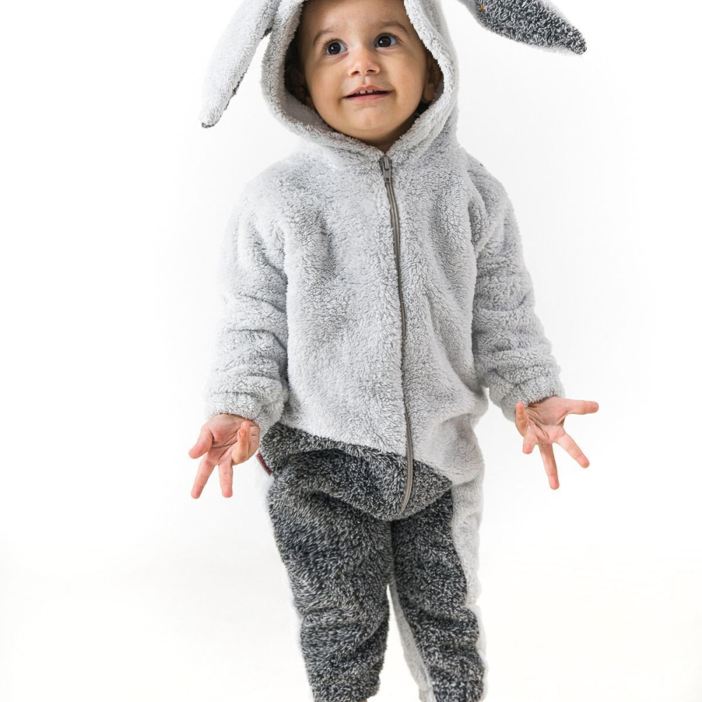 Welsoft Peluş Unisex Kışlık Bebek Takımları Çocuk Giyim Bebek Kıyafeti çocuk kostümü Gri Tavşan